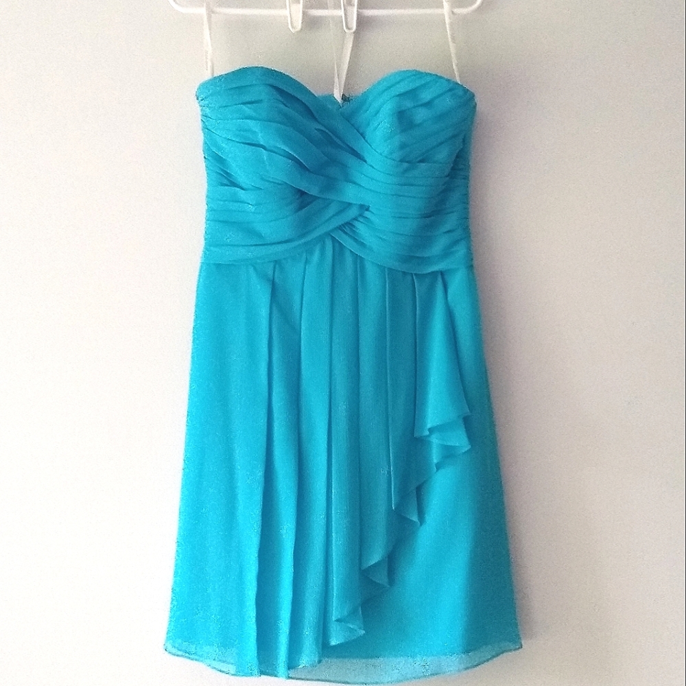 David's Bridal Strapless Mini Dress Bridesmaid Sweetheart Malibu Blue Size 10